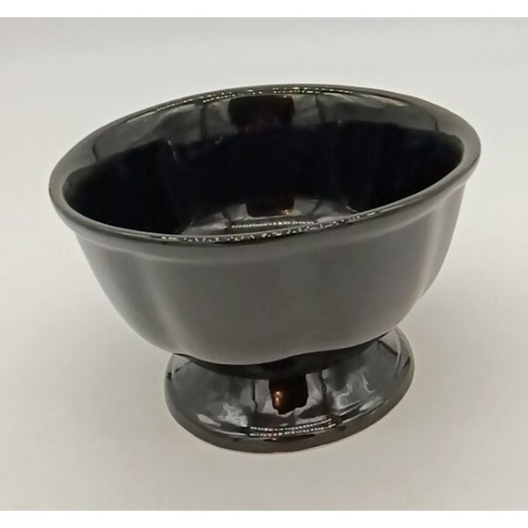 Black Ceramic 6" Footed Serving Bowl Ribbed Pattern - Picture 3 of 6